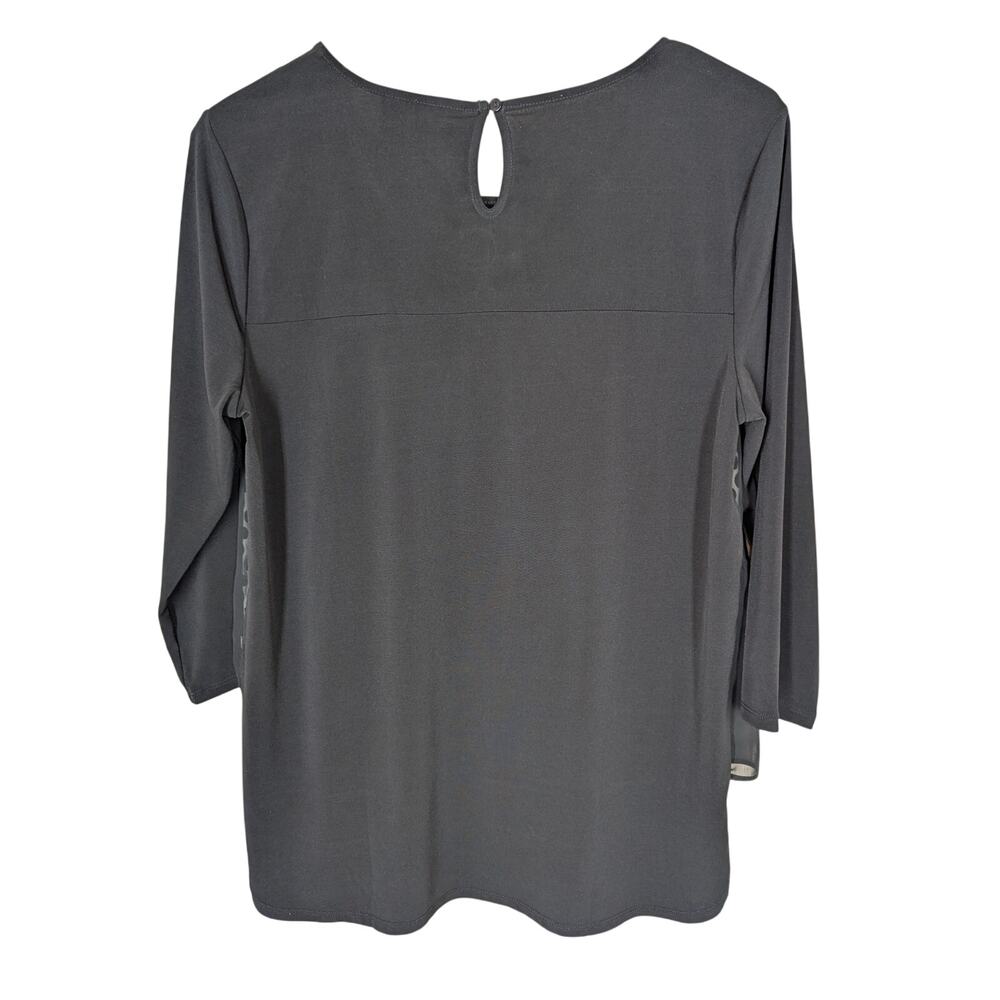 Chico's Blouse Black Chiffon Overlay White w Polka Dots Lining Size 1 Medium - Picture 2 of 9